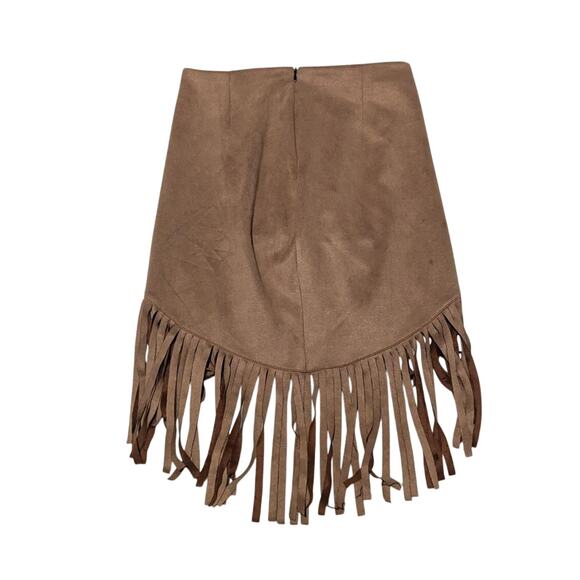 Brown Suede Fringe Wrap Skirt - Picture 2 of 5